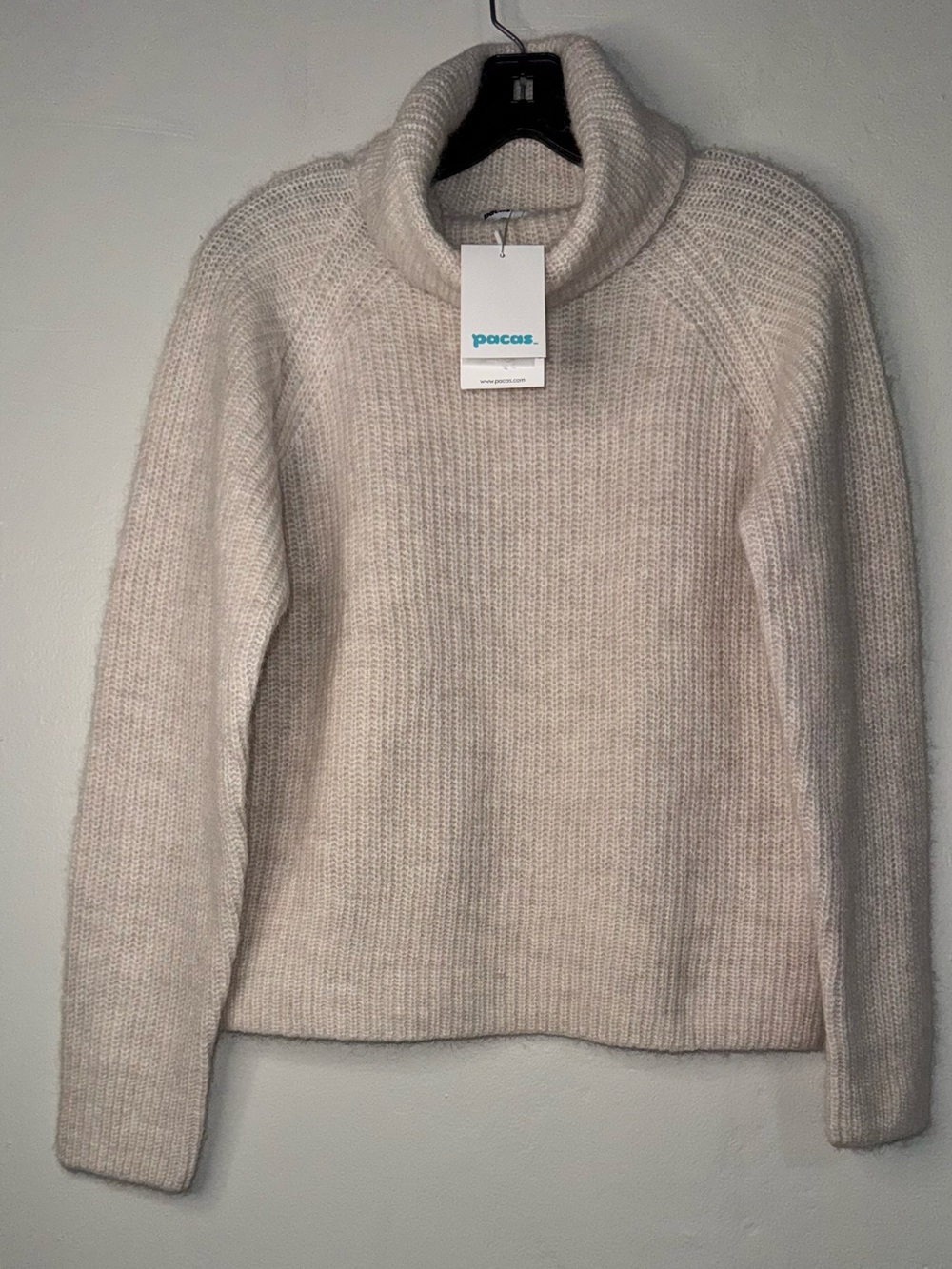 Pacas Cream Turtleneck Rib Knit Sweater
